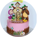 A delightful Masha and the Bear cake beautifully decorated.