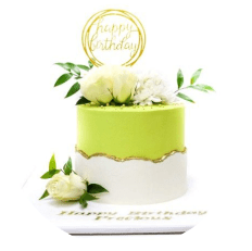 Green fault line birthday cake with white flowers